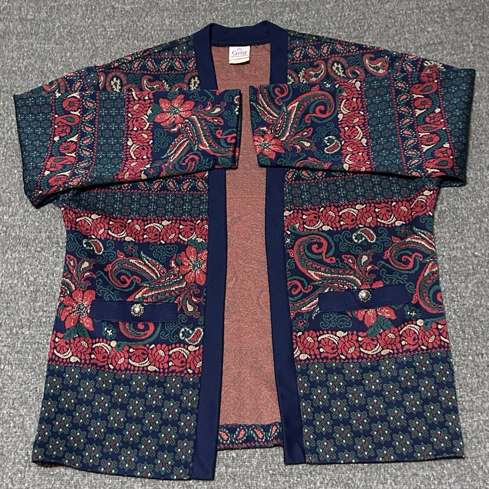Vtg Graff Californiawear Women's Sweater Jacket Floral Multicolored (Sz 12)